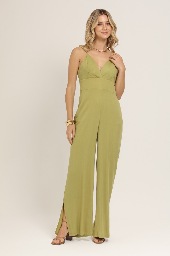 9036994 - Macacão Viscose Decote V  VERDE 