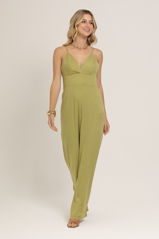 9036994 - Macacão Viscose Decote V  VERDE 
