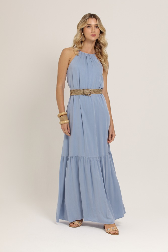 9036995 - VESTIDO LONGO VISCOSE ALÇA TRANÇAS AZUL