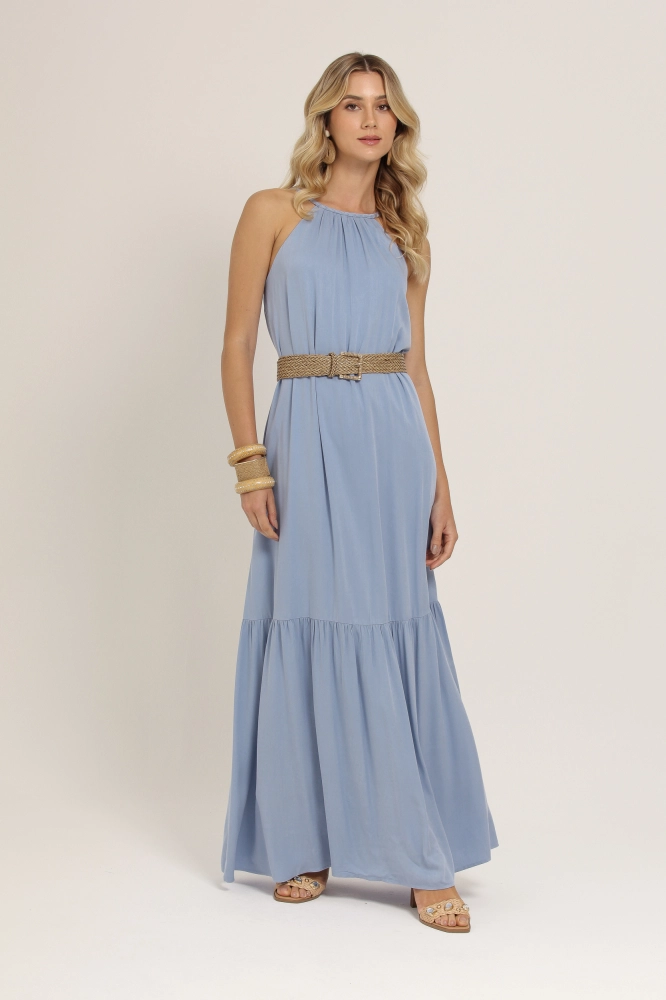 9036995 - VESTIDO LONGO VISCOSE ALÇA TRANÇAS AZUL