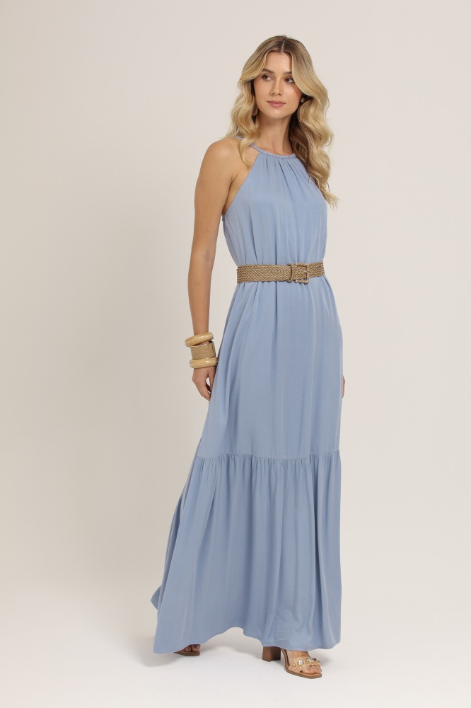 9036995 - VESTIDO LONGO VISCOSE ALÇA TRANÇAS AZUL