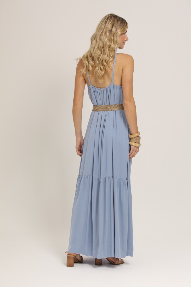 9036995 - VESTIDO LONGO VISCOSE ALÇA TRANÇAS AZUL