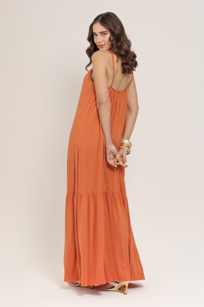9036995 - VESTIDO LONGO VISCOSE ALÇA TRANÇAS LARANJA