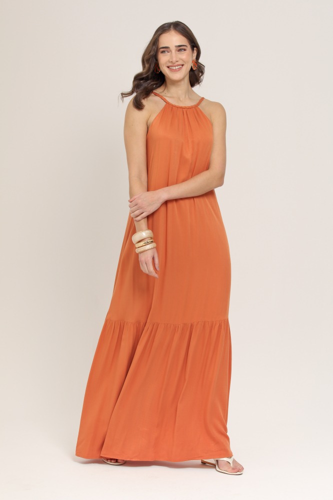 9036995 - VESTIDO LONGO VISCOSE ALÇA TRANÇAS LARANJA