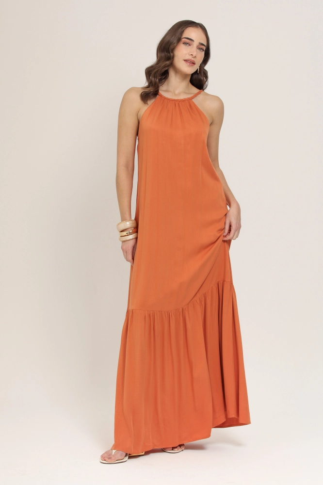 9036995 - VESTIDO LONGO VISCOSE ALÇA TRANÇAS LARANJA