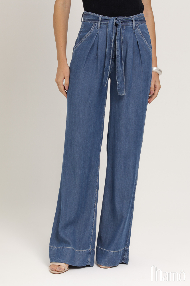 9036998 - Calça Jeans Pantalona Amarração  JEANS