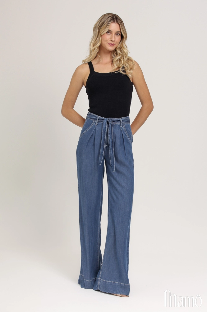 9036998 - Calça Jeans Pantalona Amarração  JEANS