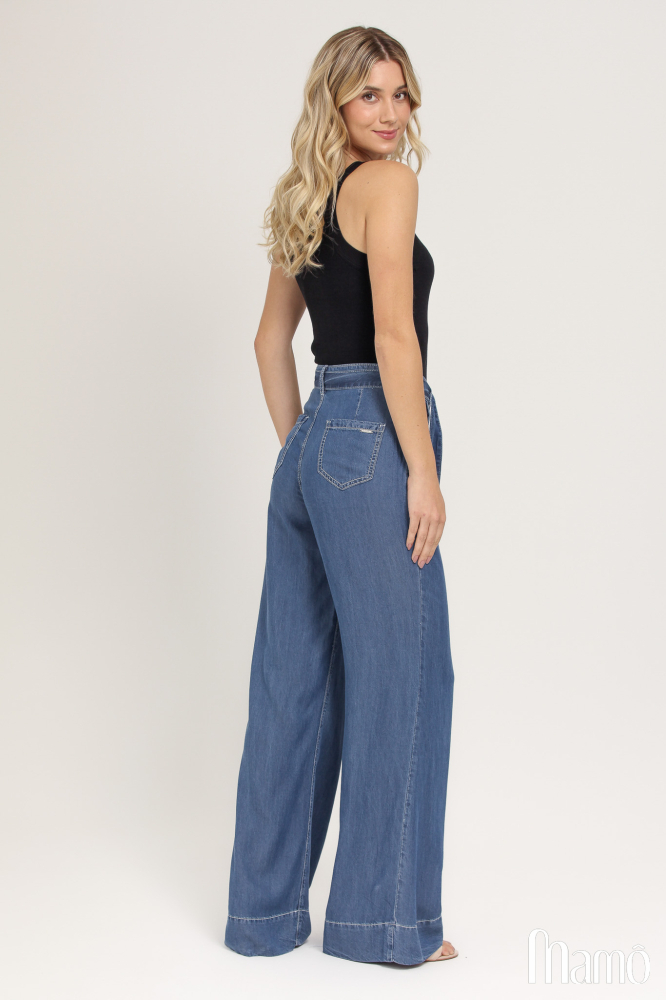 9036998 - Calça Jeans Pantalona Amarração  JEANS