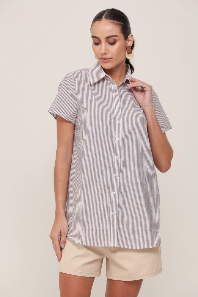 9036999 - Camisa Manga Curta Listrada MARROM