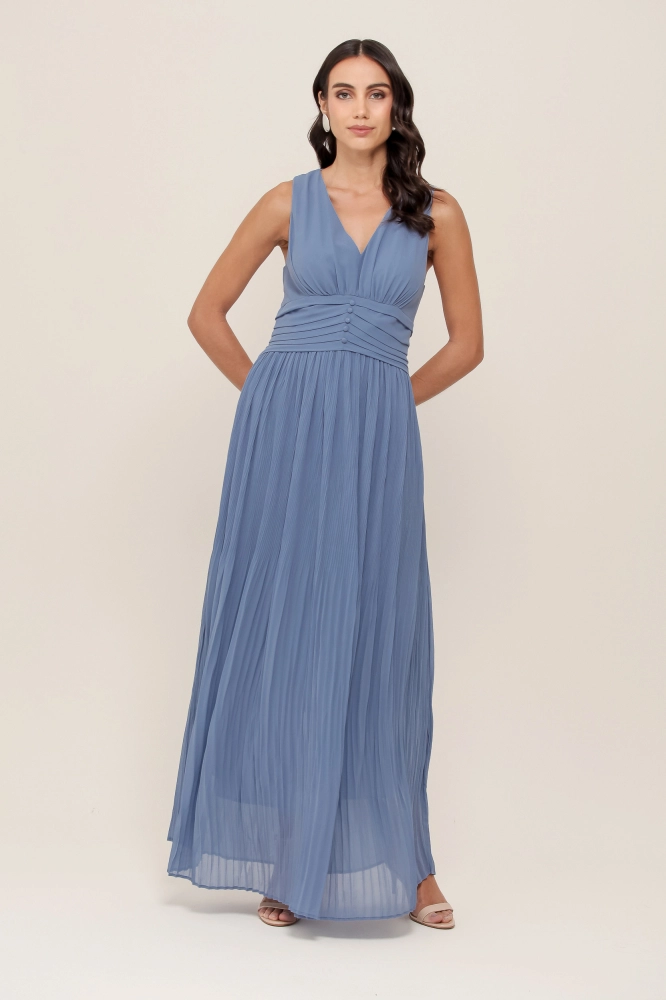 9037001 - Vestido Plissado Longo AZUL