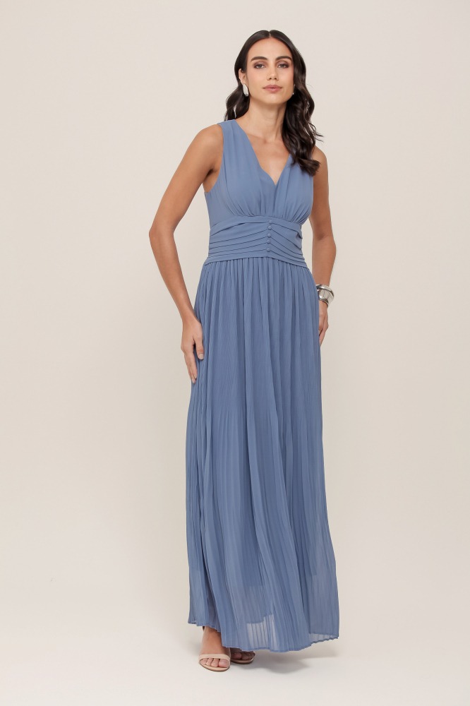 9037001 - Vestido Plissado Longo AZUL