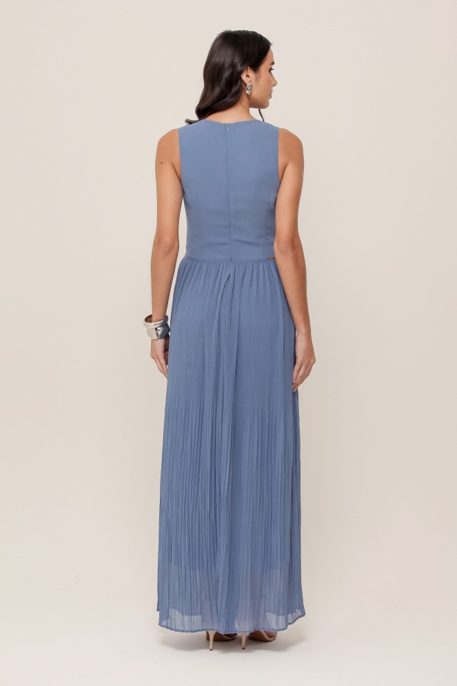 9037001 - Vestido Plissado Longo AZUL