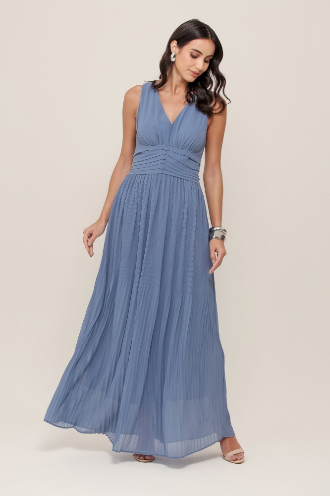 9037001 - Vestido Plissado Longo AZUL