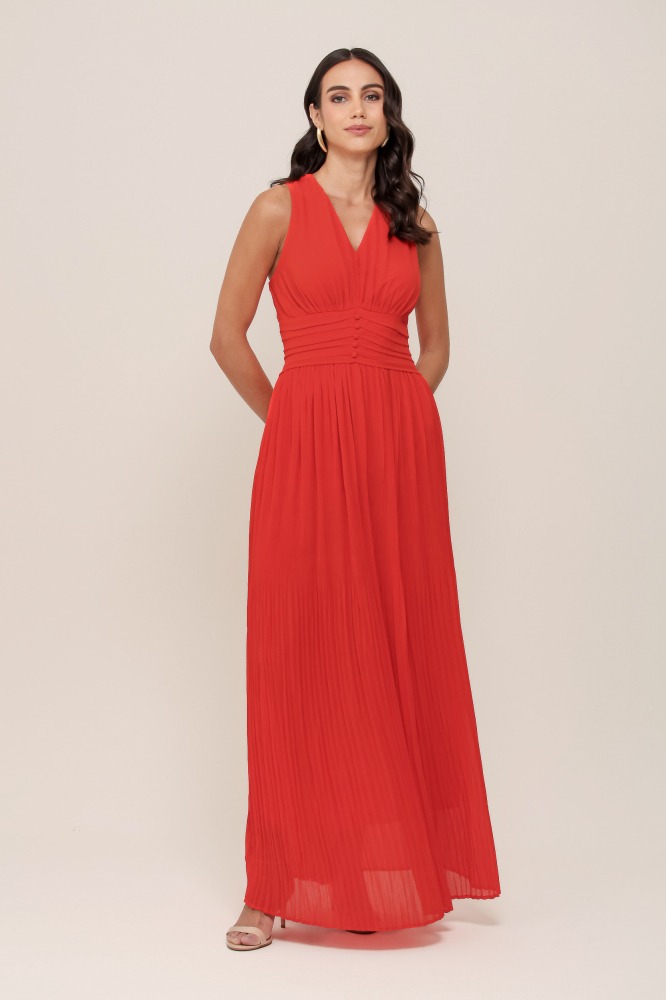 9037001 - Vestido Plissado Longo LARANJA