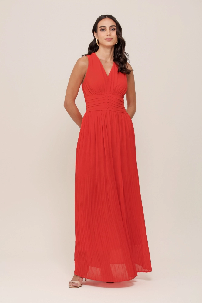 9037001 - Vestido Plissado Longo LARANJA