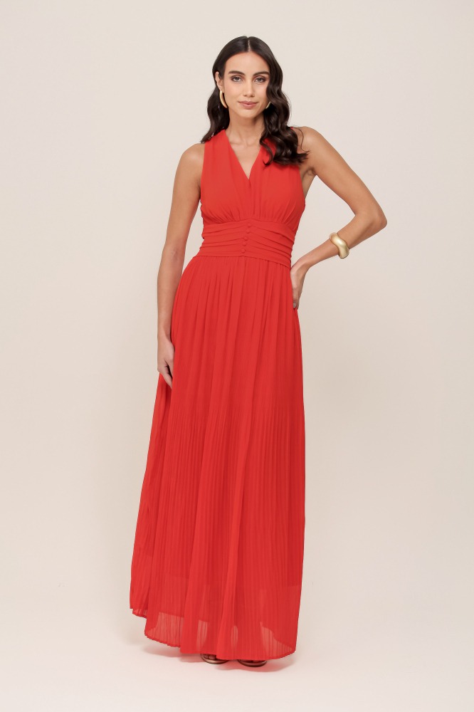 9037001 - Vestido Plissado Longo LARANJA