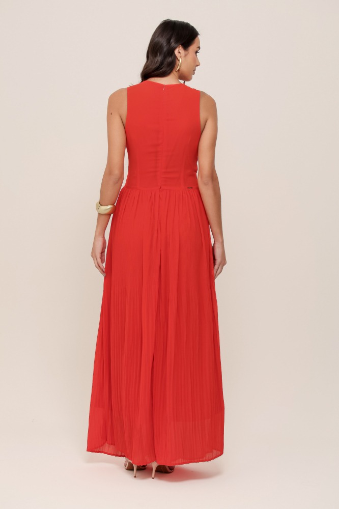 9037001 - Vestido Plissado Longo LARANJA