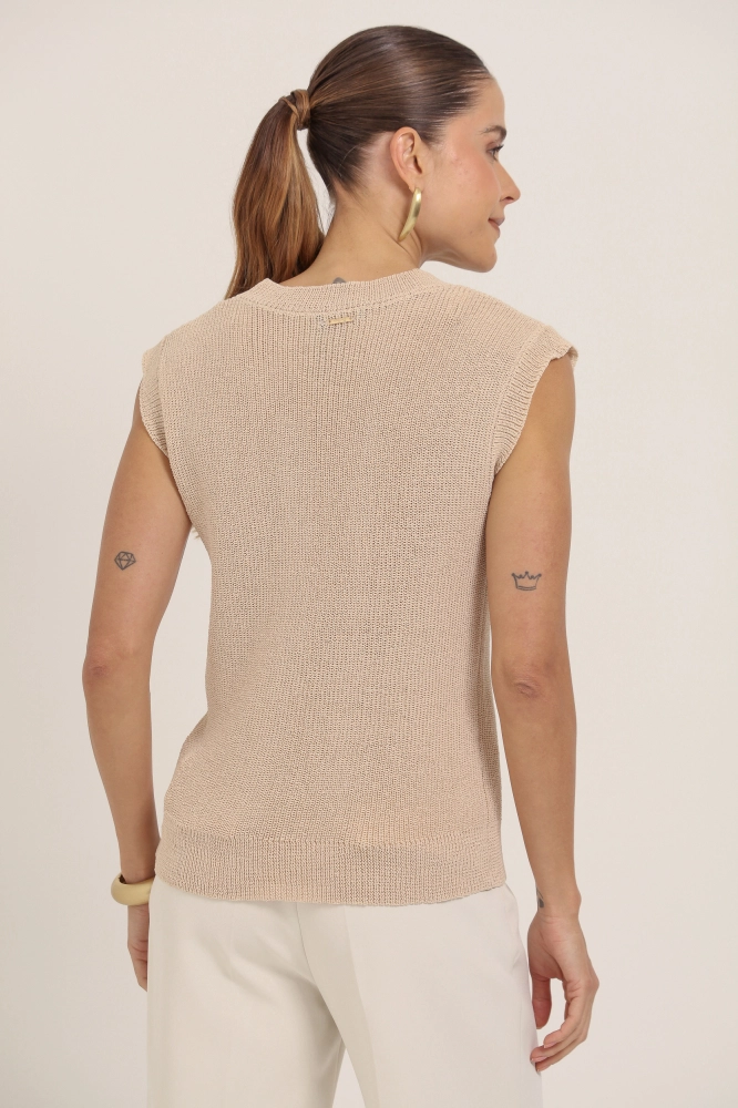 9037012 - Blusa Tricot Efeito Crochê BEGE 9037012 - Blusa Tricot Efeito Crochê BEGE - Imagem 2
