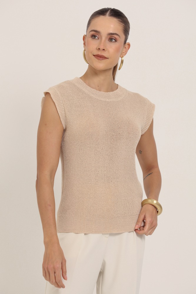 9037012 - Blusa Tricot Efeito Crochê BEGE 9037012 - Blusa Tricot Efeito Crochê BEGE