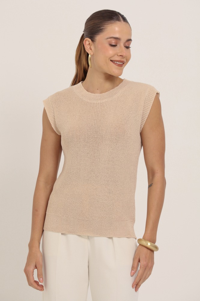 9037012 - Blusa Tricot Efeito Crochê BEGE 9037012 - Blusa Tricot Efeito Crochê BEGE