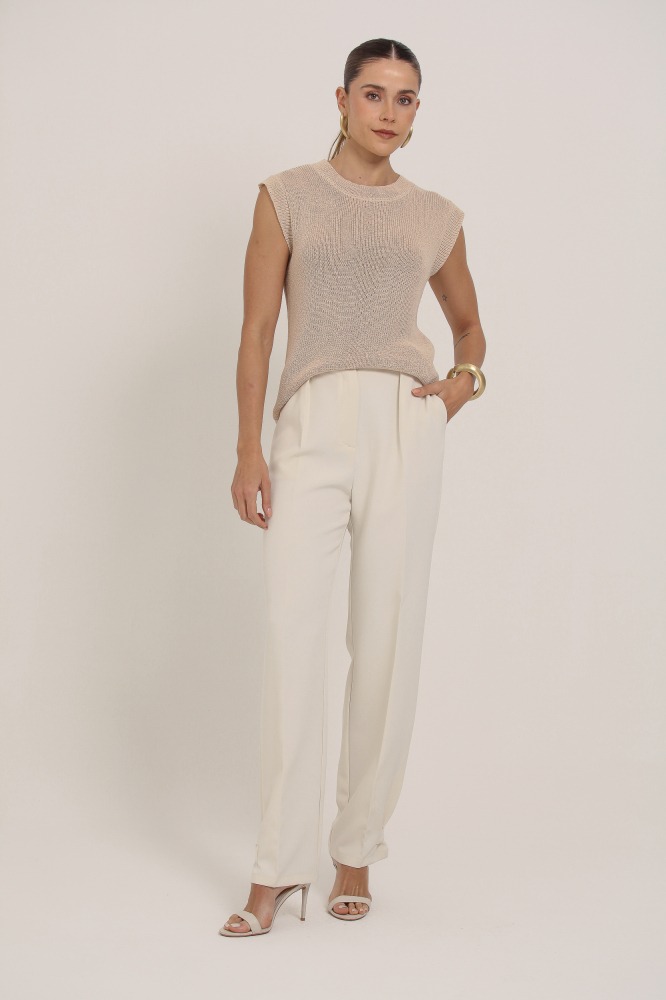9037012 - Blusa Tricot Efeito Crochê BEGE 9037012 - Blusa Tricot Efeito Crochê BEGE