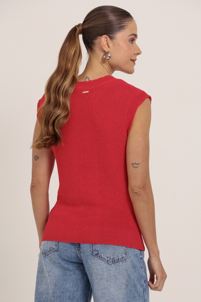 9037012 - Blusa Tricot Efeito Crochê VERMELHO