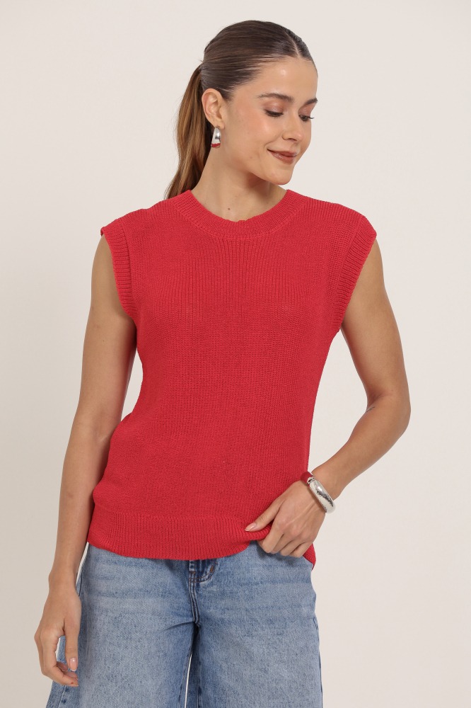 9037012 - Blusa Tricot Efeito Crochê VERMELHO