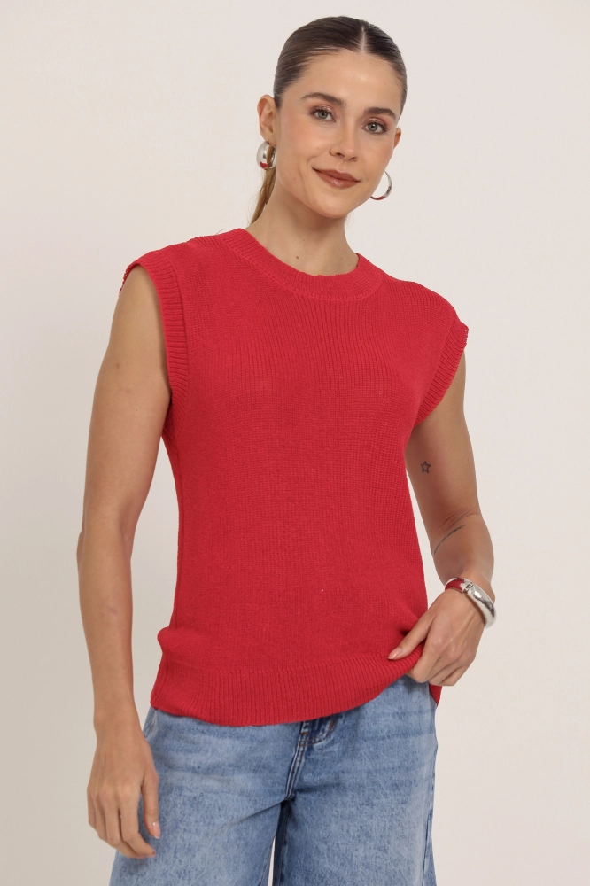 9037012 - Blusa Tricot Efeito Crochê VERMELHO 9037012 - Blusa Tricot Efeito Crochê VERMELHO - Imagem 1