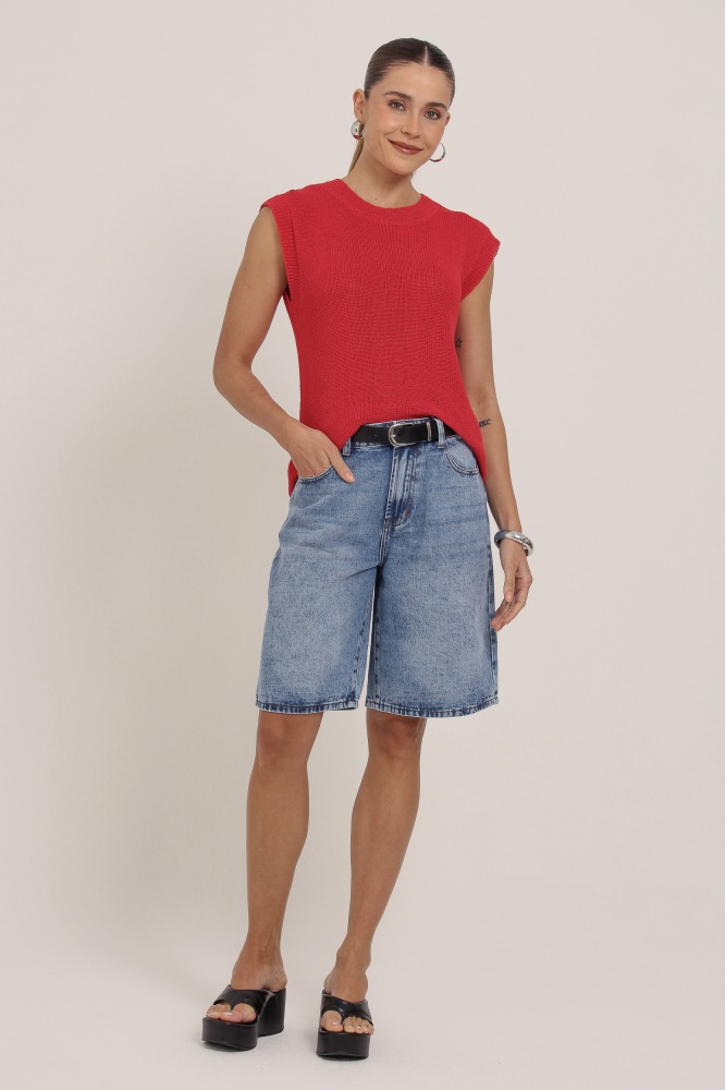 9037012 - Blusa Tricot Efeito Crochê VERMELHO
