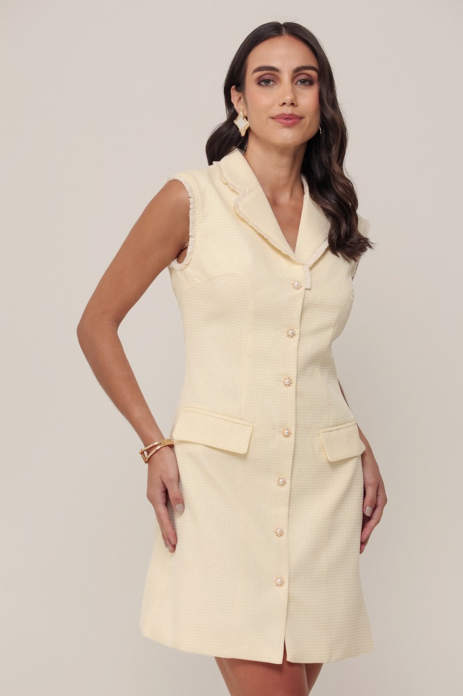 9037034 - Vestido Em Tweed Detalhe Franjas AMARELO