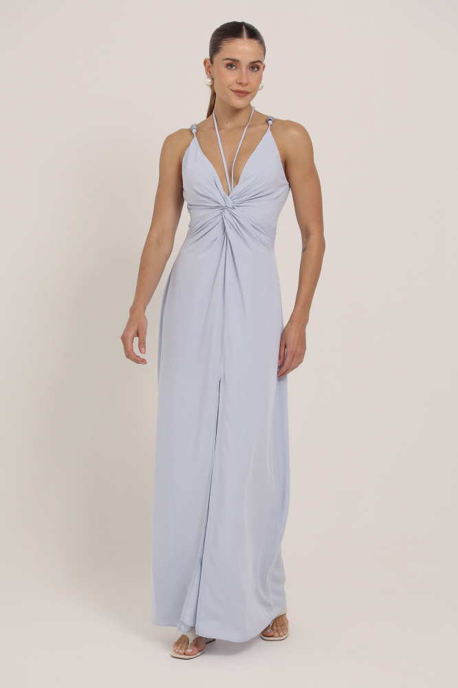 9037040 - Vestido Longo Amarração Gola AZUL 9037040 - Vestido Longo Amarração Gola AZUL