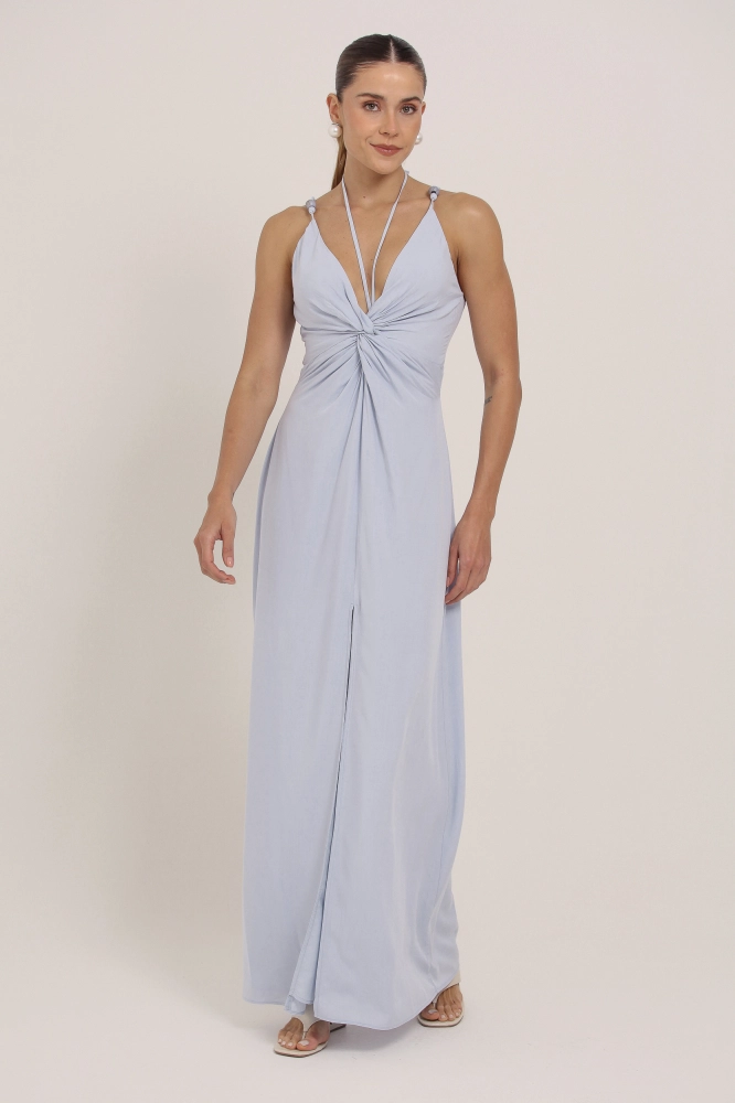 9037040 - Vestido Longo Amarração Gola AZUL