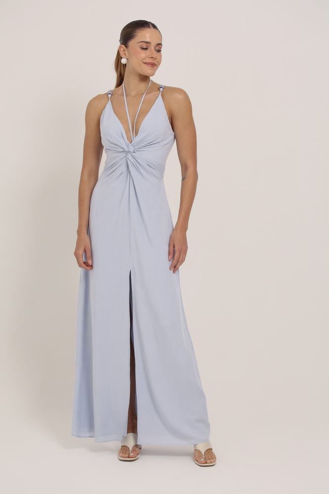 9037040 - Vestido Longo Amarração Gola AZUL 9037040 - Vestido Longo Amarração Gola AZUL