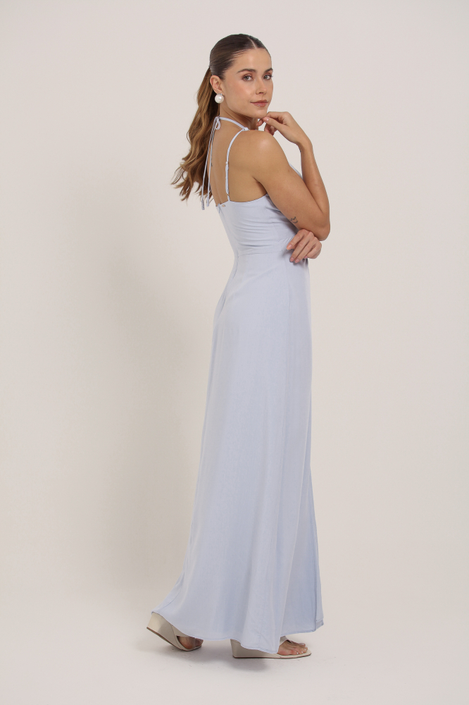 9037040 - Vestido Longo Amarração Gola AZUL 9037040 - Vestido Longo Amarração Gola AZUL