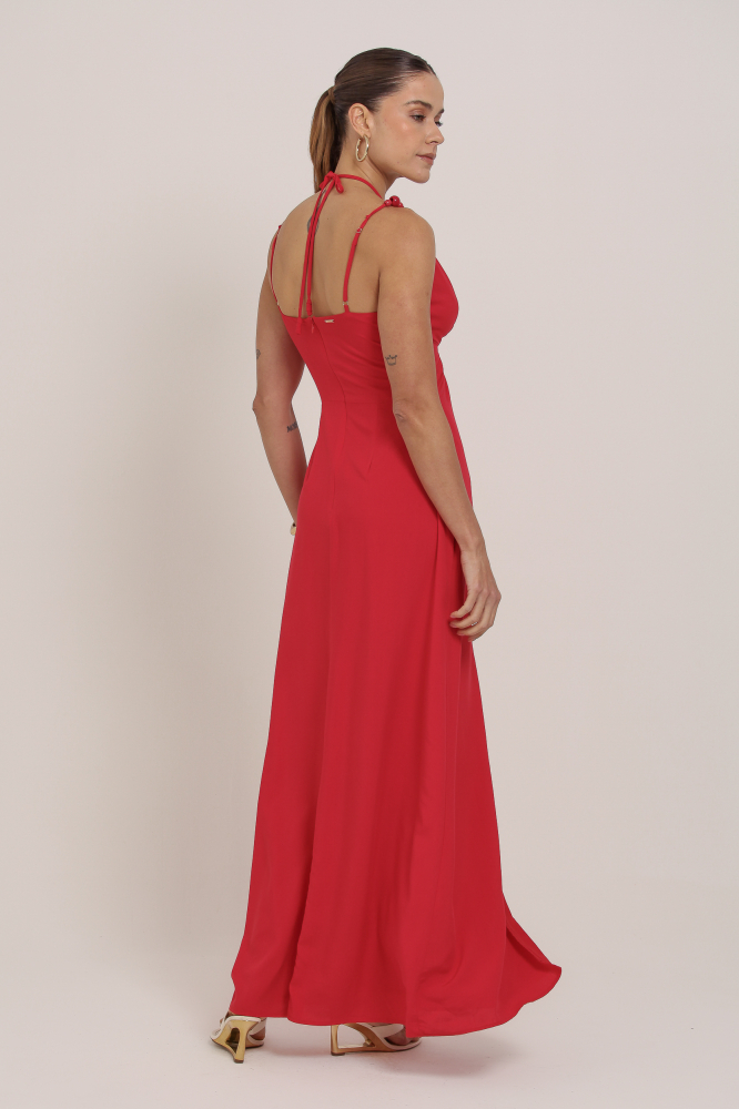 9037040 - Vestido Longo Amarração Gola VERMELHO
