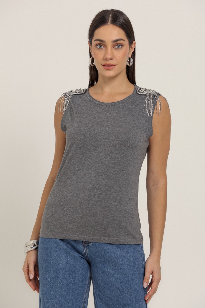 9037050 - Camiseta Detalhe Brilhante Ombros MESCLA 9037050 - Camiseta Detalhe Brilhante Ombros MESCLA