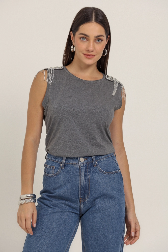 9037050 - Camiseta Detalhe Brilhante Ombros MESCLA 9037050 - Camiseta Detalhe Brilhante Ombros MESCLA - Imagem 1