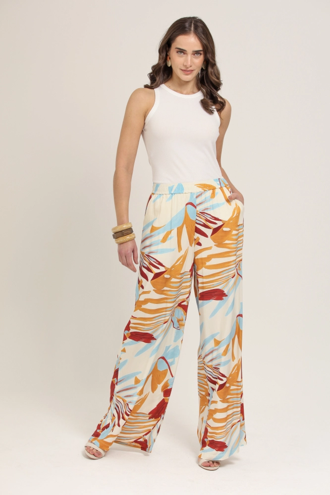 9037064 - CALÇA PANTALONA ESTAMPA AQUARELA DO BRASIL LARANJA