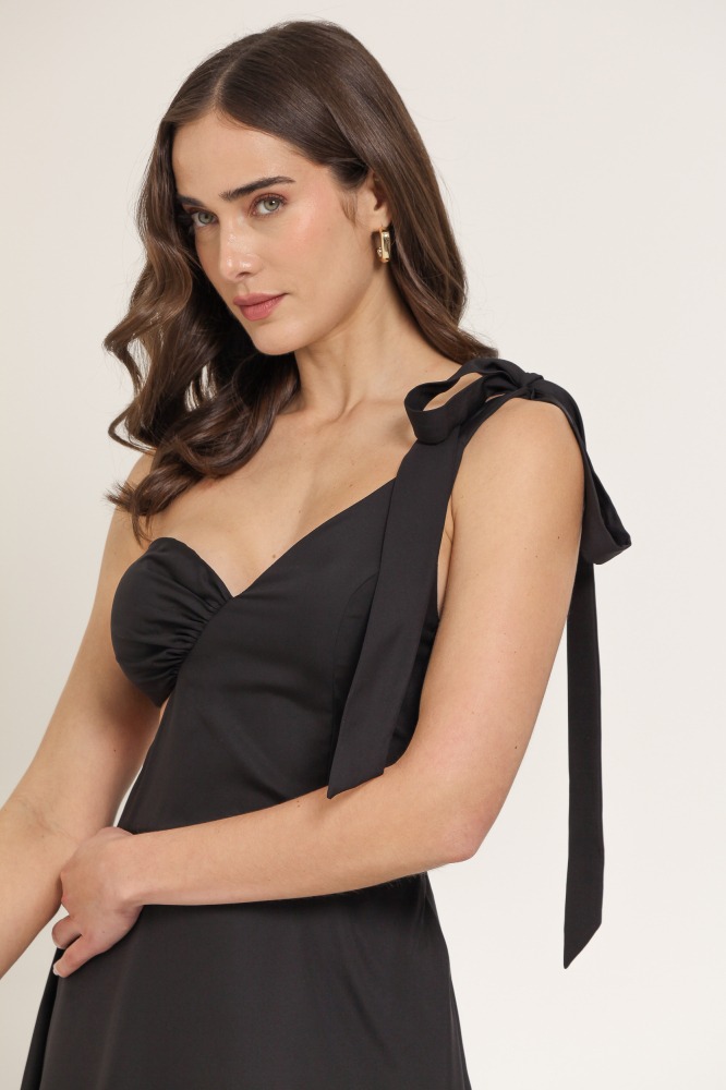 9037066 - Vestido Midi Um Ombro Só PRETO 9037066 - Vestido Midi Um Ombro Só PRETO