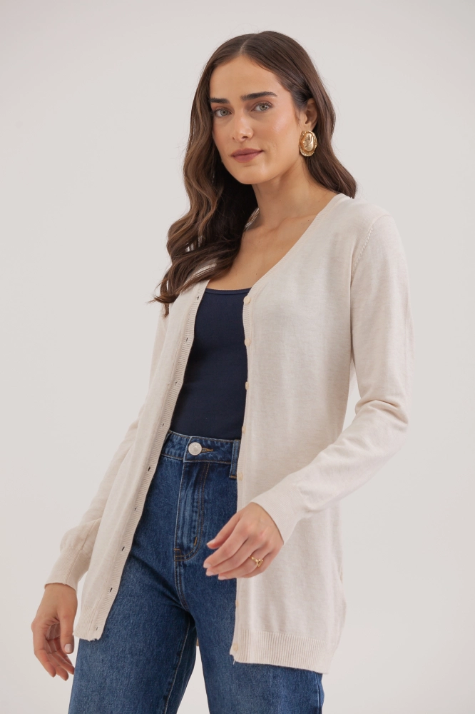 9037076 - Cardigan Tricô Decote V AREIA 9037076 - Cardigan Tricô Decote V AREIA - Imagem 1