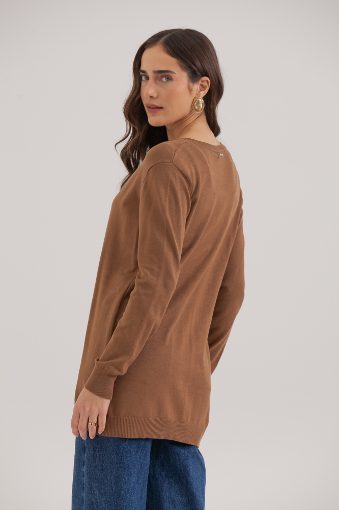9037076 - Cardigan Tricô Decote V MARROM 9037076 - Cardigan Tricô Decote V MARROM