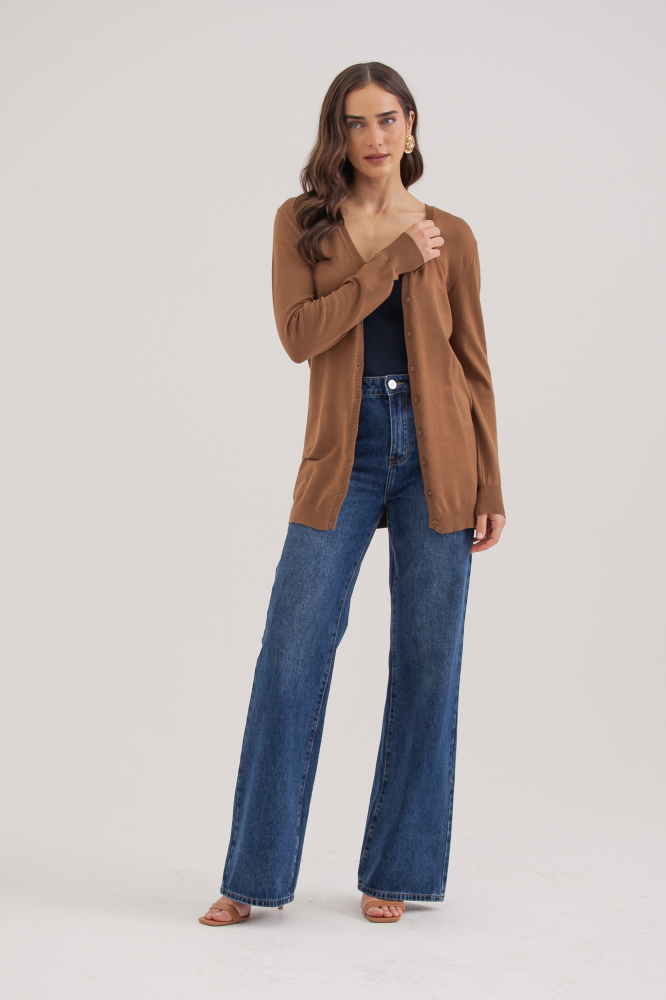 9037076 - Cardigan Tricô Decote V MARROM 9037076 - Cardigan Tricô Decote V MARROM