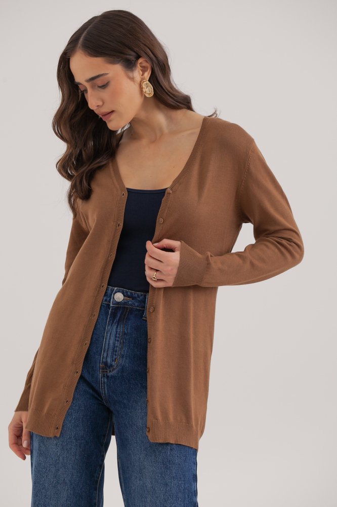 9037076 - Cardigan Tricô Decote V MARROM 9037076 - Cardigan Tricô Decote V MARROM