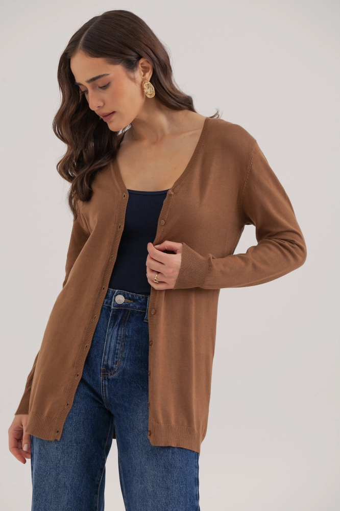 9037076 - Cardigan Tricô Decote V MARROM 9037076 - Cardigan Tricô Decote V MARROM - Imagem 2