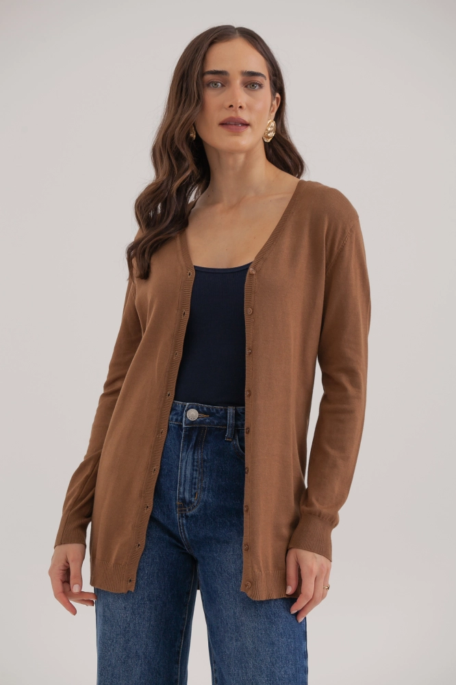 9037076 - Cardigan Tricô Decote V MARROM 9037076 - Cardigan Tricô Decote V MARROM - Imagem 1