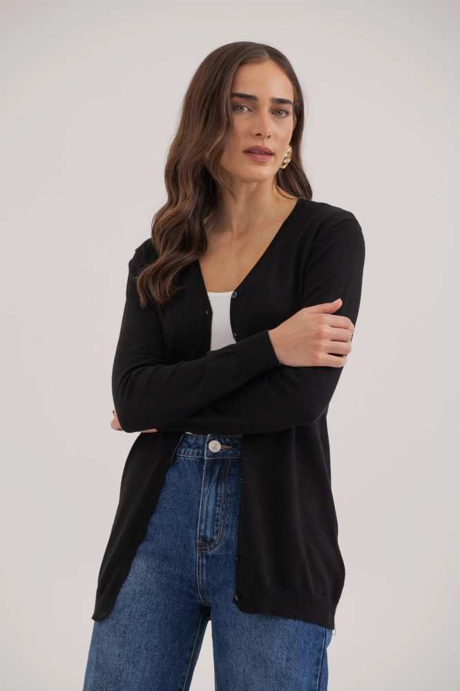 9037076 - Cardigan Tricô Decote V PRETO 9037076 - Cardigan Tricô Decote V PRETO - Imagem 2