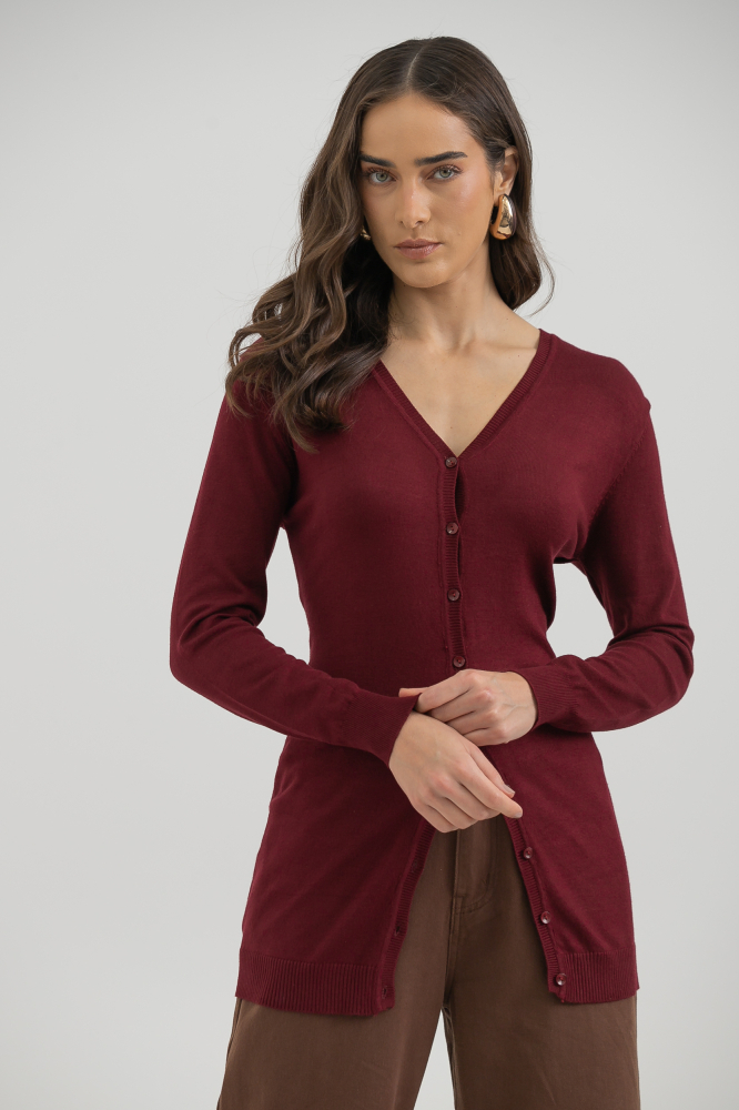 9037076 - Cardigan Tricô Decote V VINHO 9037076 - Cardigan Tricô Decote V VINHO
