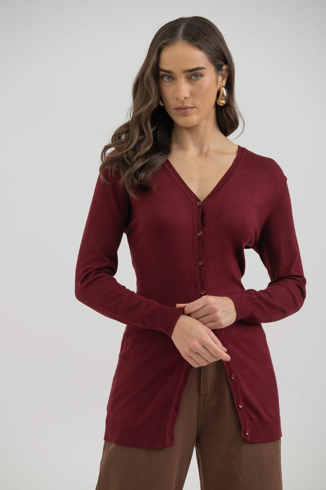 9037076 - Cardigan Tricô Decote V VINHO 9037076 - Cardigan Tricô Decote V VINHO - Imagem 2