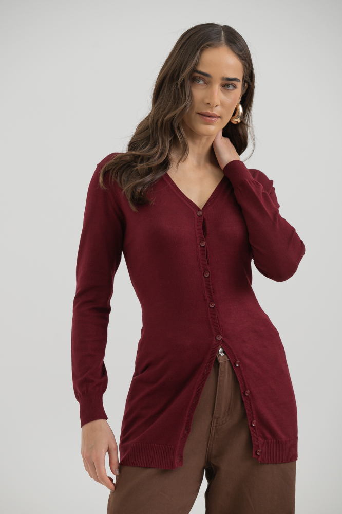 9037076 - Cardigan Tricô Decote V VINHO 9037076 - Cardigan Tricô Decote V VINHO