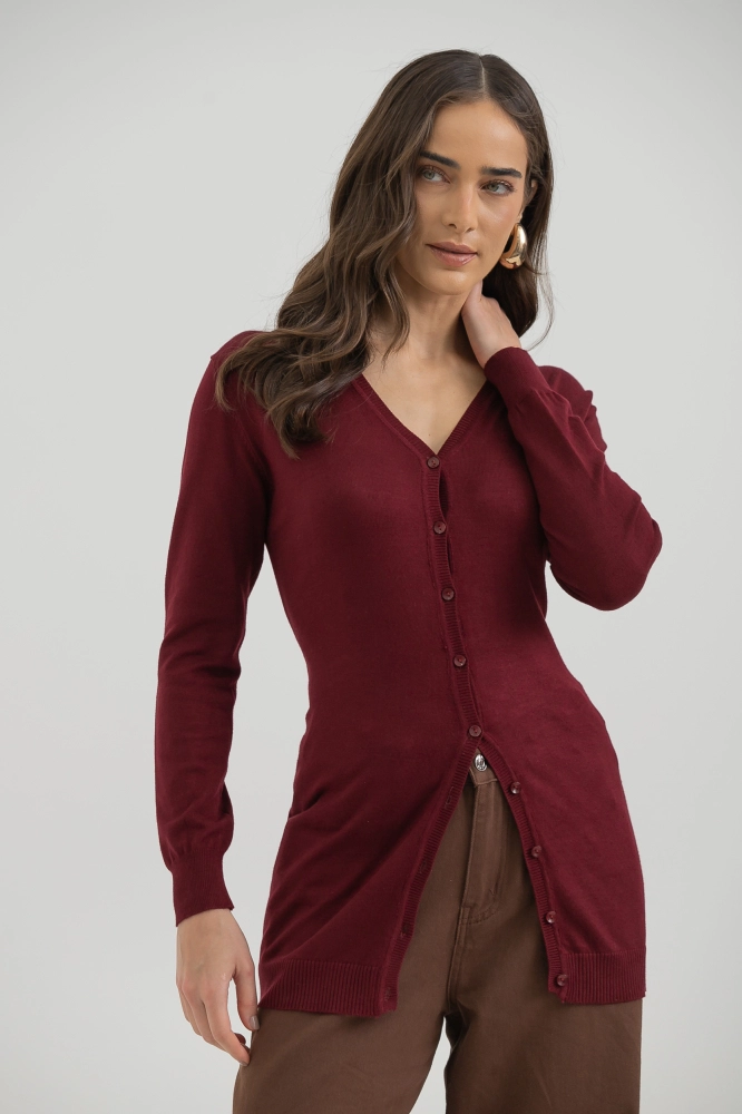 9037076 - Cardigan Tricô Decote V VINHO 9037076 - Cardigan Tricô Decote V VINHO - Imagem 1